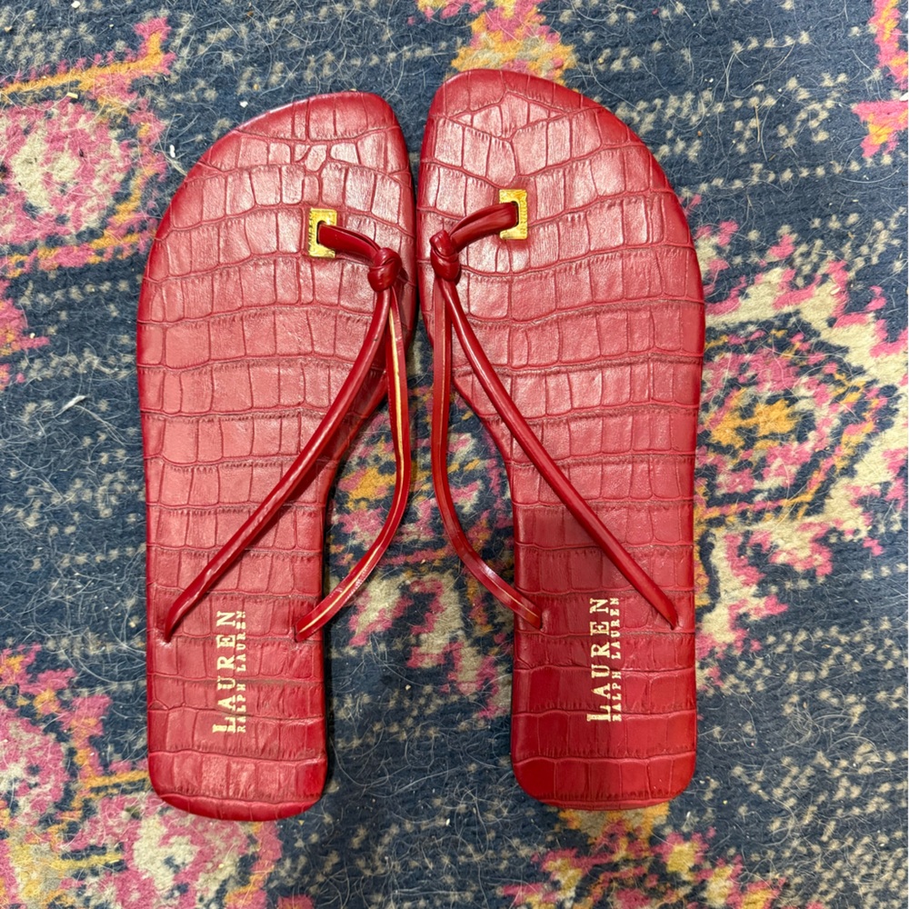 Ralph Lauren Red Croc-Embossed Women's Sandals sz 10